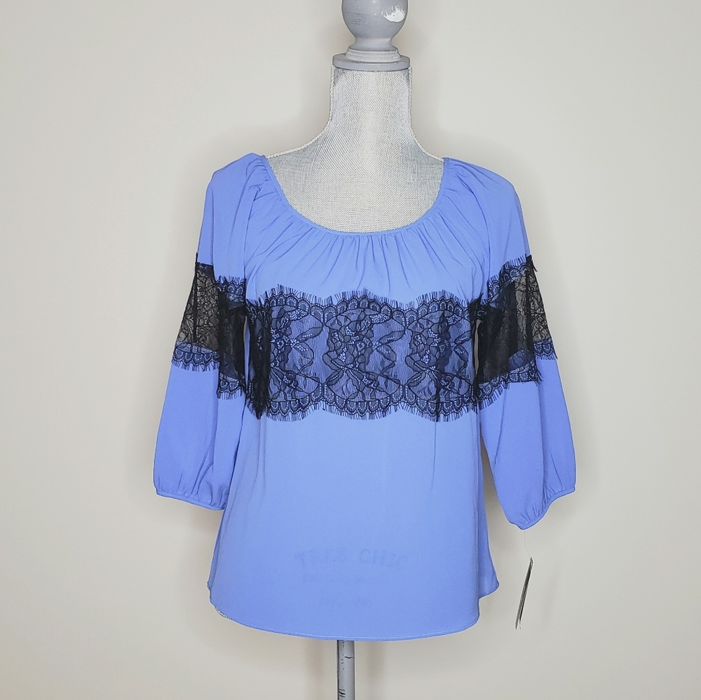 Women's BCX Periwinkle and Lace Blouse. NWT